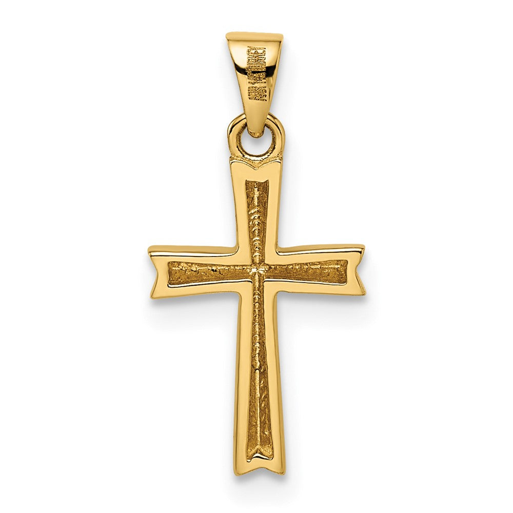 14k w/Rhodium Diamond-cut Small Latin Cross Pendant 8.85mm - Chains