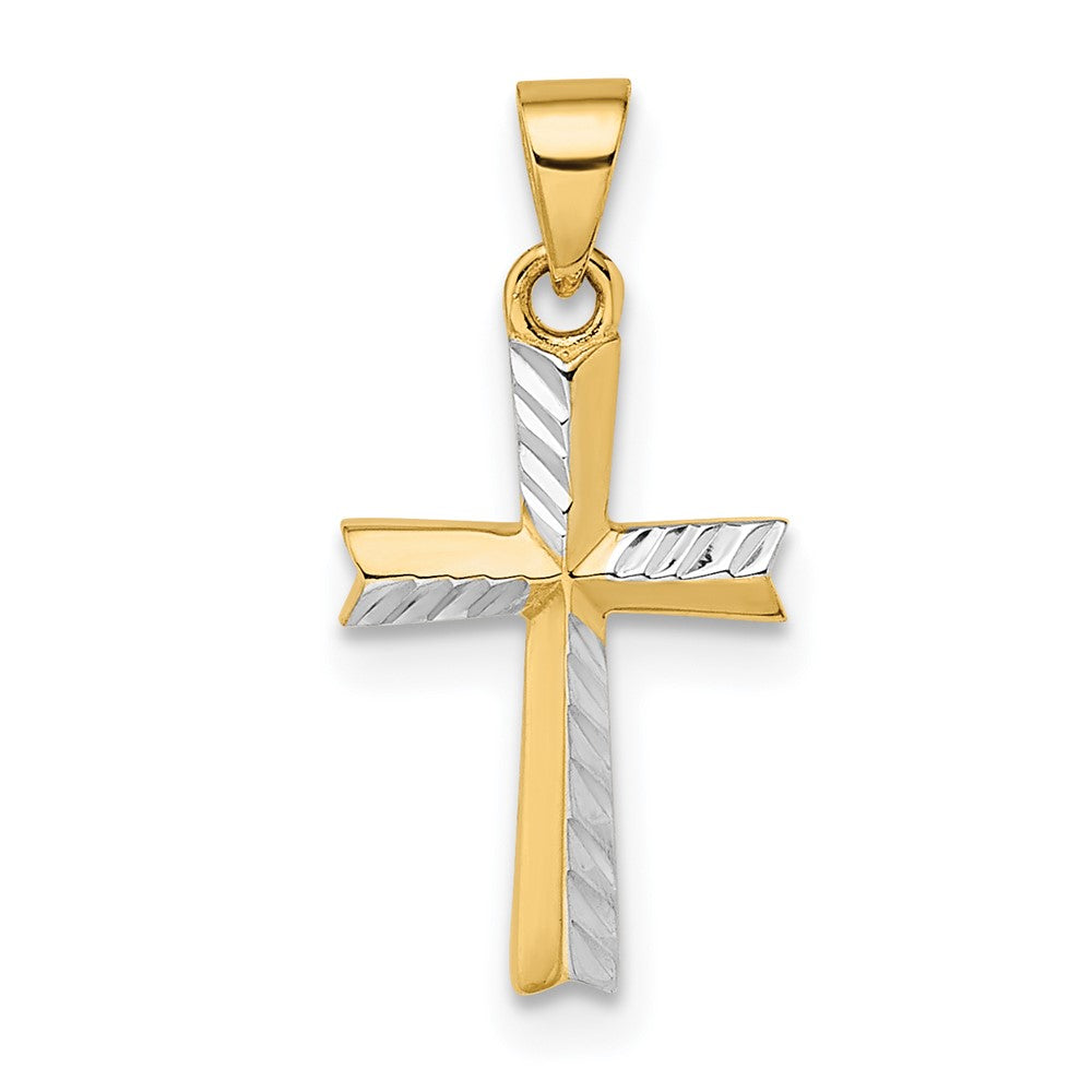 14k w/Rhodium Diamond-cut Small Latin Cross Pendant 8.85mm - Chains