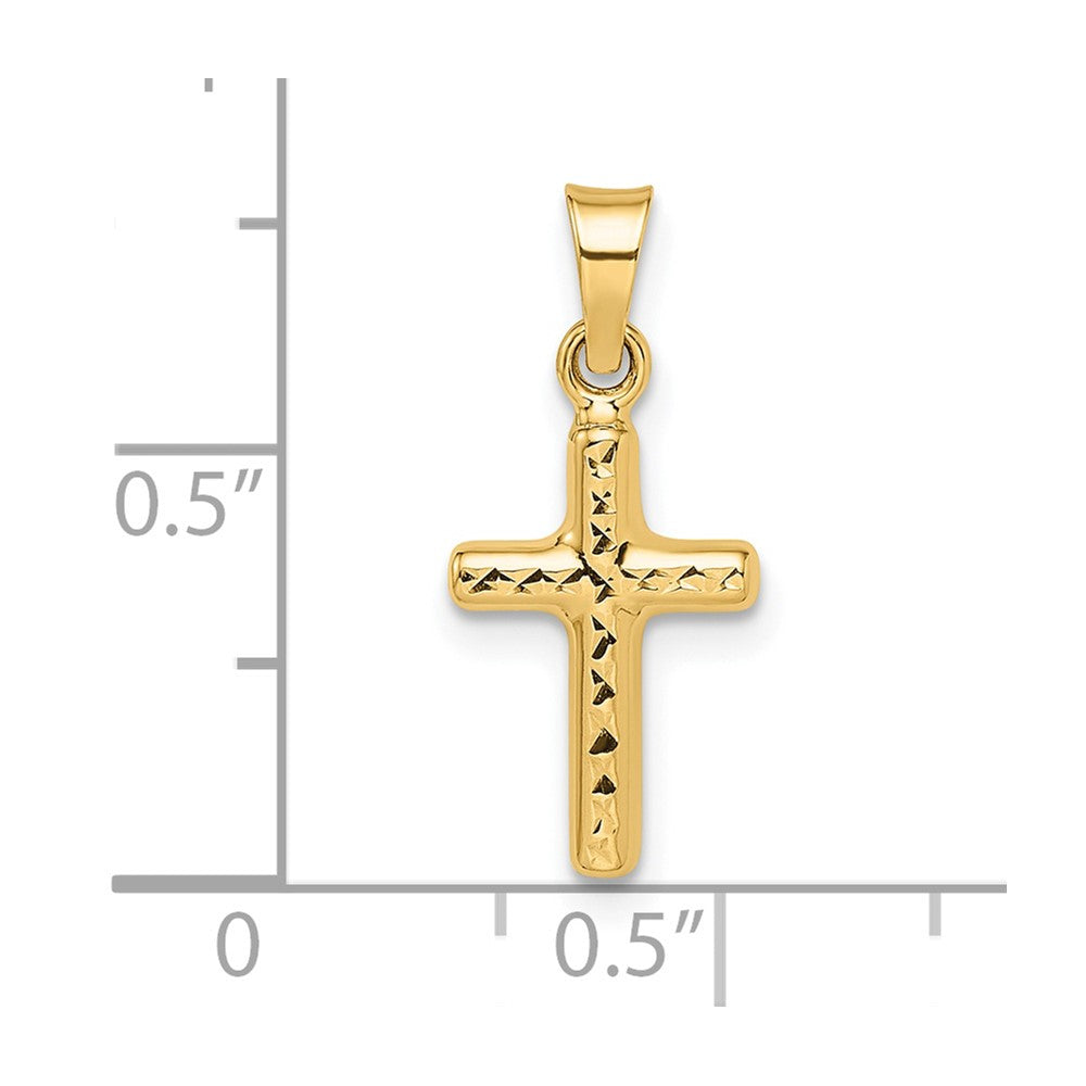 14k Polished Diamond-cut Reversible Puffed Cross Pendant 8.74mm - Chains