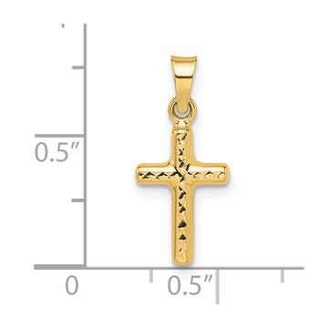 14k Polished Diamond-cut Reversible Puffed Cross Pendant 8.74mm - Chains