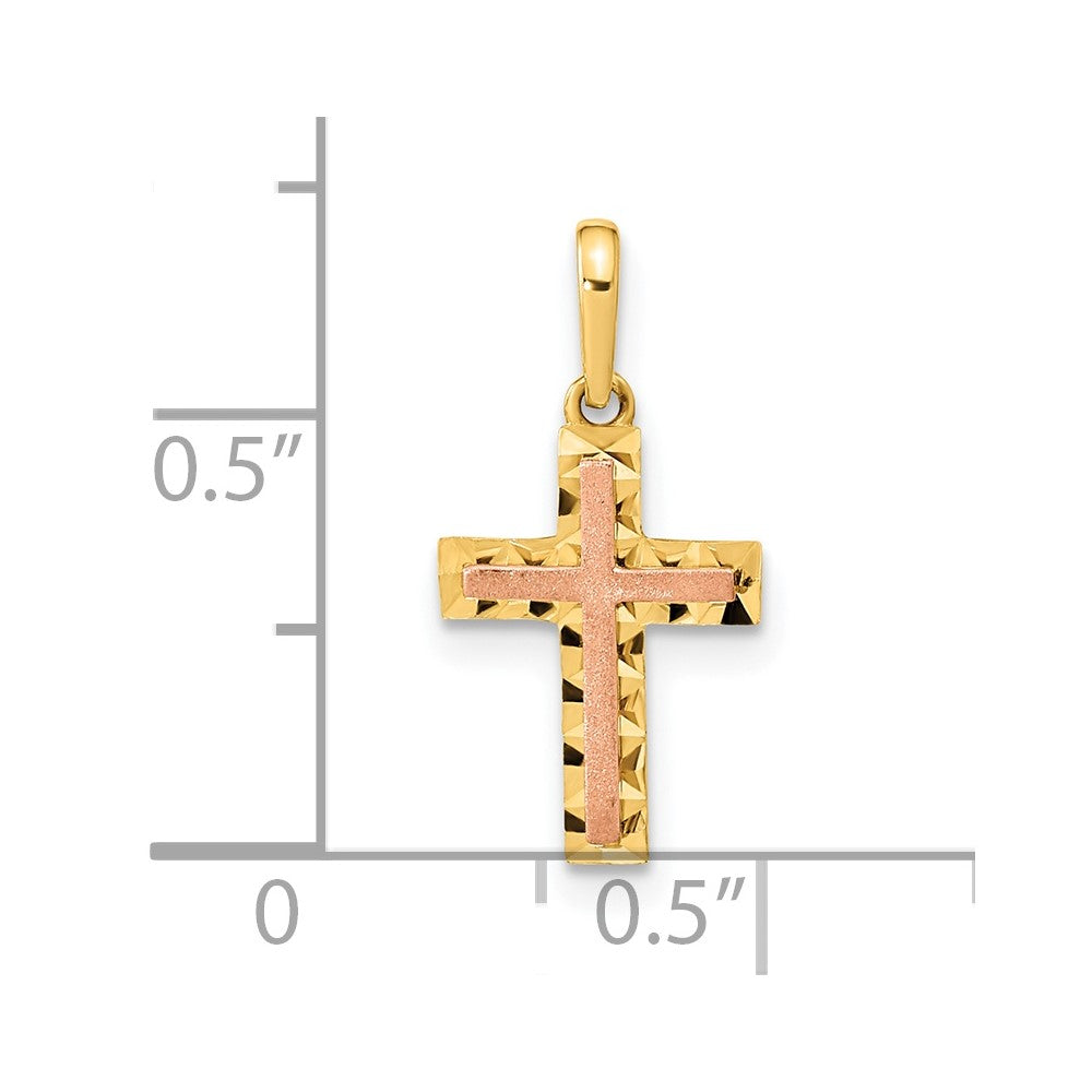14K Two-tone Diamond Cut Cross Pendant 9.32mm - Chains