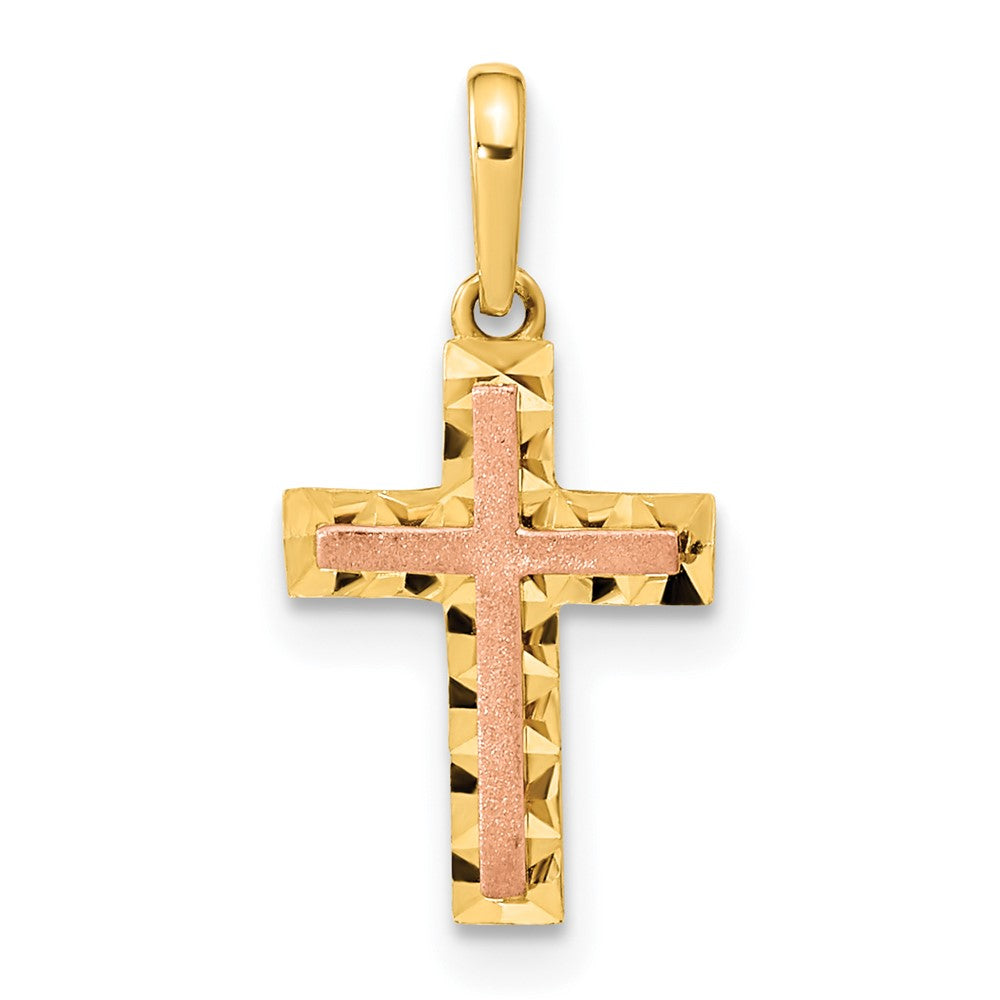 14K Two-tone Diamond Cut Cross Pendant 9.32mm - Chains