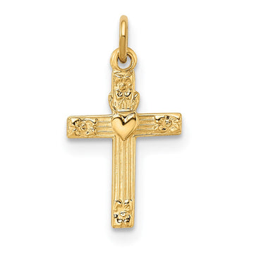 14k Polished Solid Heart Cross Pendant 9.75mm - Chains