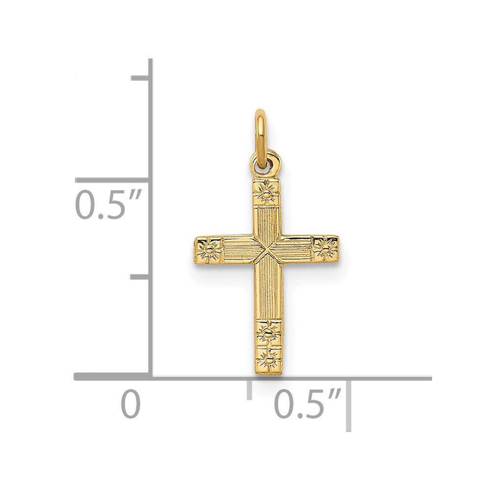 14k Polished and Textured Solid Cross Pendant 9.6mm - Chains