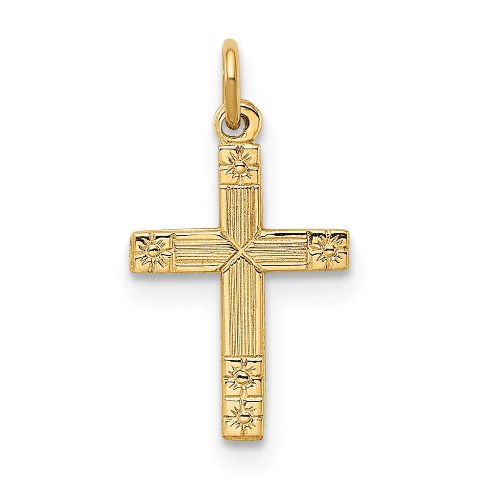 14k Polished and Textured Solid Cross Pendant 9.6mm - Chains