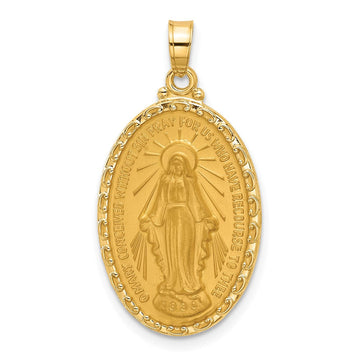 14k Satin and Polished Miraculous Medal Solid Oval Pendant