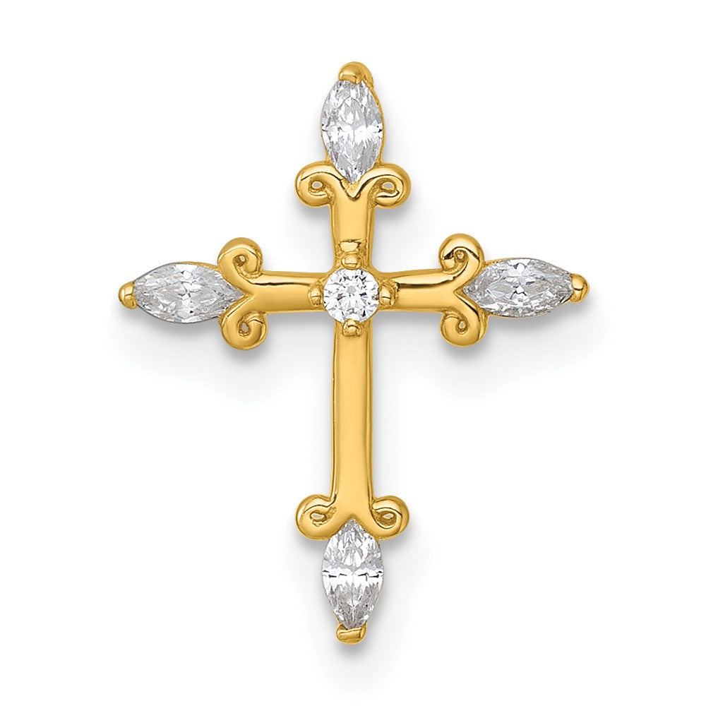 14k Polished Fancy CZ Cross Chain Slide Pendant 12.2mm - Chains